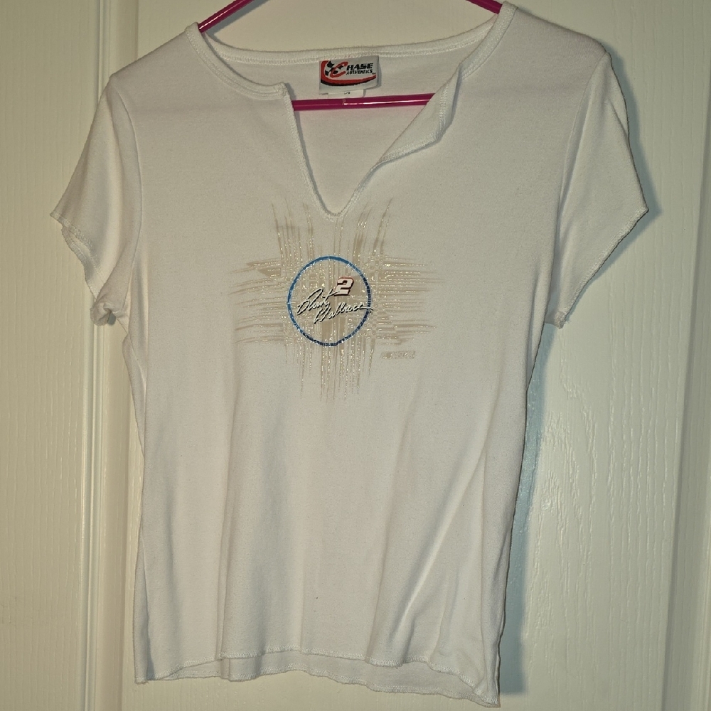 Chase Authentics White Tee with Embroidered Logo Rusty Wallace Nascar